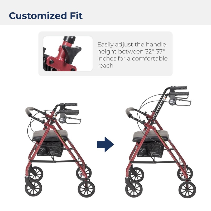 Drive Medical Aluminum Rollator Walker Fold Up and Removable Back