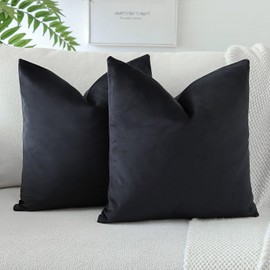 OTOSTAR Pack of 2 Velvet Soft Decorative Throw Pillow Covers 18 x 18 Inch Solid Square Cushion Case Couch Home Decor Pillow Covers for Sofa Bedroom Living Room (Black)