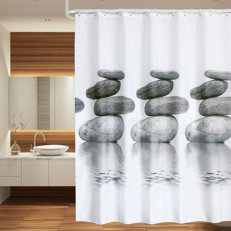 Gray Stone Shower Curtain Waterproof Mildew Proof Bath Curtain with