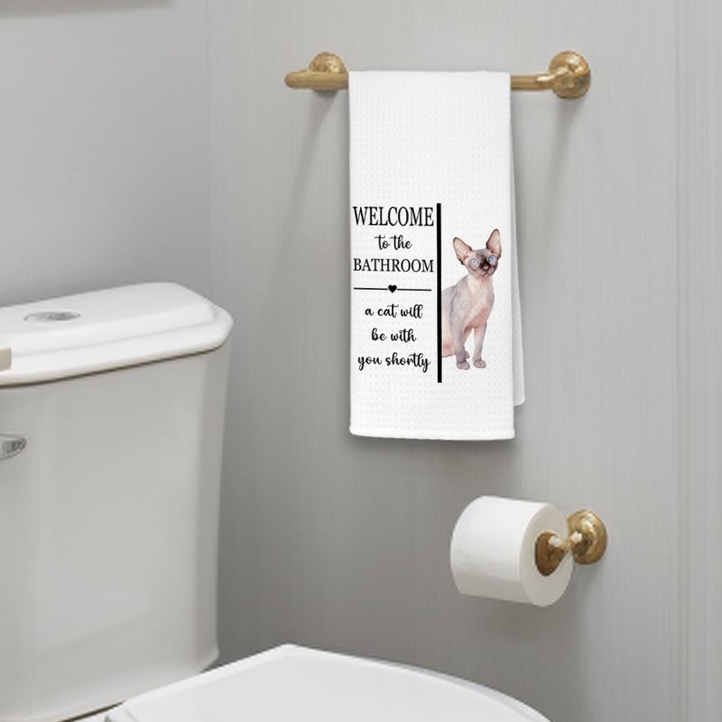 EXUQO Funny Bathroom Hand Towels Dishcloths for Cat Mom Dad