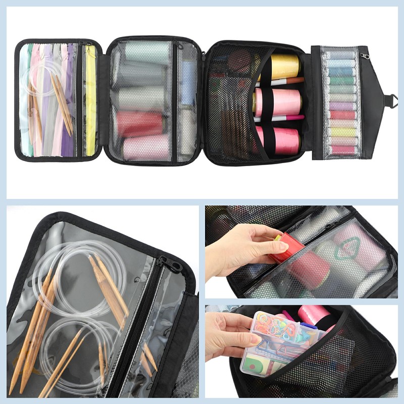 YNNALE Sewing Supply Organizer Bag, Gothic Skull Skeleton Coffin Black