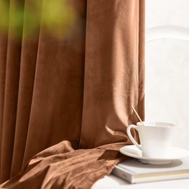 Lazzzy Burnt Orange Velvet Blackout Curtains 90 Inches Long Thermal Insulated Room Darkening Curtain Drapes Luxury Back Tab Window Treatments for Bedroom Living Room 2 Panels, 52 x 90 Inch, Caramel