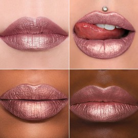 MAKI YIKA- Lápiz labial rosa metálico para mujer, lápiz labial nude, brillo duradero, lápiz labial brillante, sin manchas, sin marcas