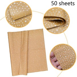 50 x 50 x 35cm White Stars Brown Tissue Paper Wrapping Paper Bulk for Christmas Wedding Birthday DIY Gift Decorations