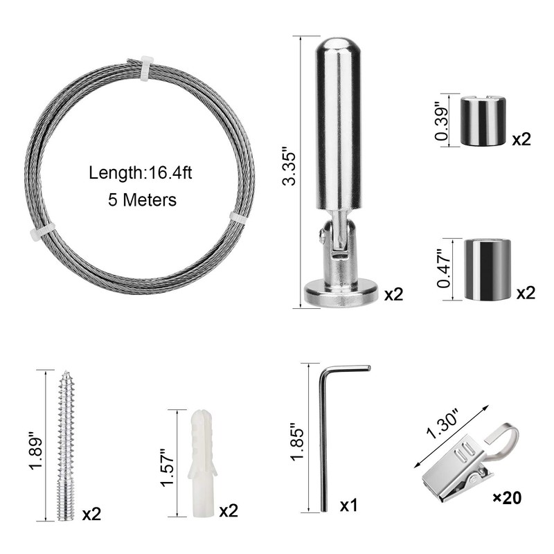 [5 Meters] Wall Mount Curtain Wire Rod Set with (20