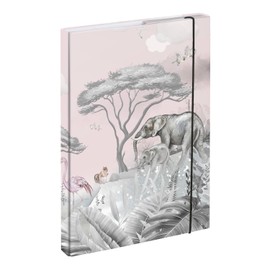 Baagl File Box for School Bag A4 – Portfolio Folder for Children with Elastic Strap and Inner Flaps – Book Folder, Collector's Box with Elastic Strap for Girls (Safari)