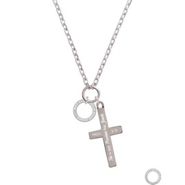 Delight Jewelry Silvertone Not All Angels Have Wings Eternity Ring - She is More Precious Engraved Cross Zoey Necklace, 28"