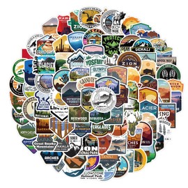 100 Pcs National Park Vinyl Stickers – Waterproof Decals for Water Bottles, Laptops, Luggage, Hydro Flasks, Skateboards, Cars & More – Outdoor Adventure & Nature Travel Stickers