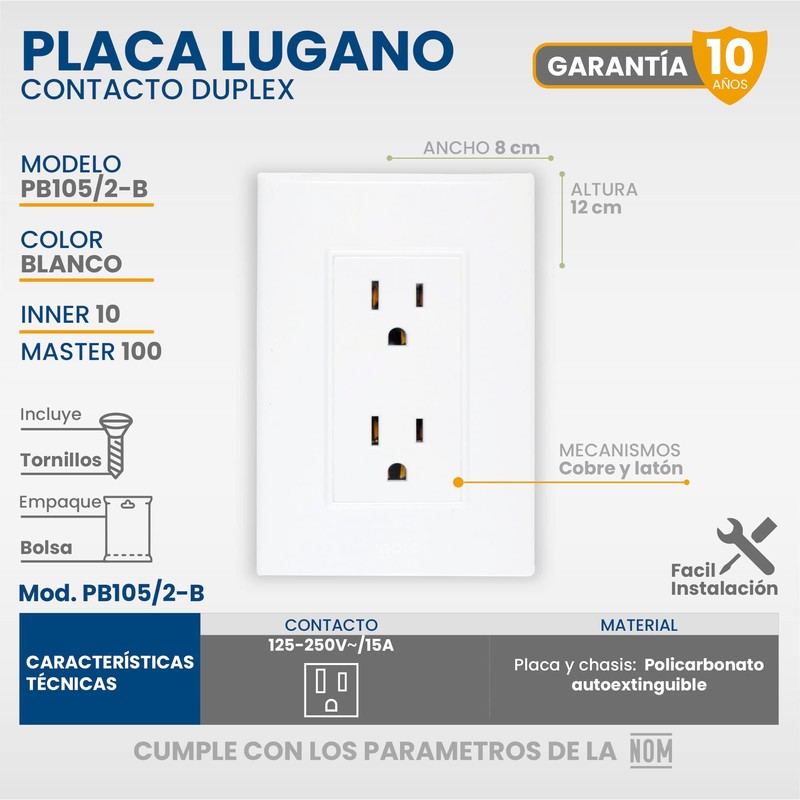 iGOTO PB105/2-B Contacto duplex aterrizados con Placa