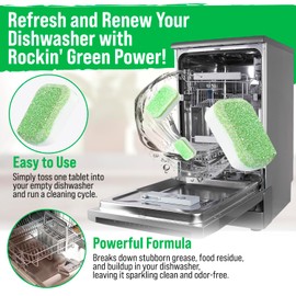 Rockin' Green Dishwasher Cleaner Tablets (8 Pack) - Septic Safe Dishwasher Cleaning Tablets Dishwasher Cleaner and Deodorizer - Dishwasher Tablets Remove Build Up with Citric Acid (Sweet Child O'Lime)