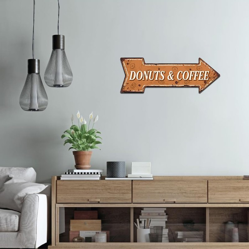 Donuts and Coffee Arrow Metal Sign - Retro Diner Sign