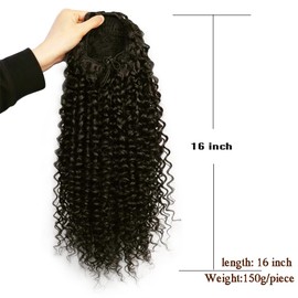 myhstory Drawstring Puff Ponytail Extension Afro Curly 16 Inch Clip In African Hair For Women Ombre Ponytail (T1b/grey)