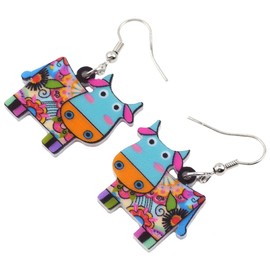 Acrylic Drop Dangle Cows Cattle Earrings Funny Farm Design Lovely Gift For Women (Multicolor)