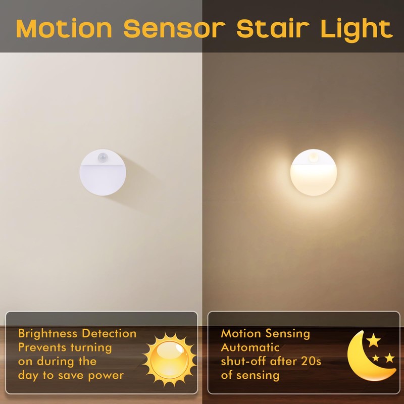 Guankai 8 Pack Motion Sensor Stair Light for Indoor, Battery