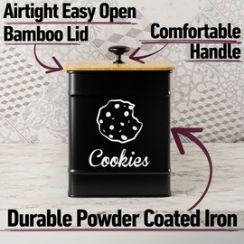 Cookie Jar with Airtight Lid - 1 Gallon - 6"D x 8"H Iron Cookie Tin with Bamboo Lid - Large Cookie Jars with Lids Airtight - Farmhouse Cookie Jars for Kitchen Counter Decorative - Cookies Jar