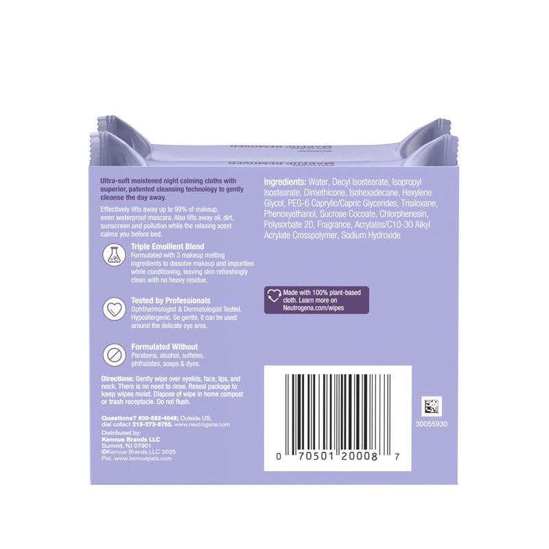 Neutrogena Night Calming Makeup Remover Face Wipes, Nighttime Cleansing Towelettes
