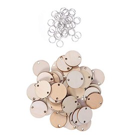 WINOMO 50pcs Round Wooden Slices with 50 Iron Loops Set for Birthday Reminder Hanging Wooden Plaque Board DIY Calendar Accessories Home Decoration (Burlywood)