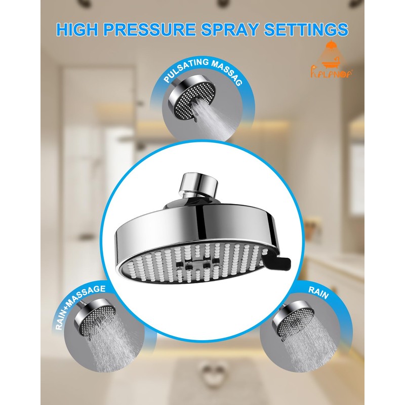 RALANDA High Pressure Shower Heads, High Flow Adjustable 3-Setting Bathroom