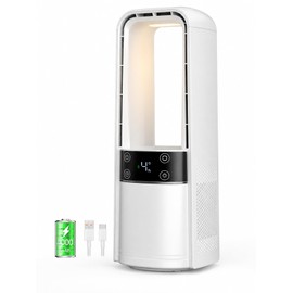 Desk Fan Bladeless, 120° Oscillating Fan Rechargeable, Quiet Fan with Night Light, Smart LED Touch Control, 4 Speed & 9H Timer, Small Table Fan, Auto Display Off, Ideal for Home, Office, Study Room