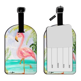 Nicokee Flamingo and Palm Luggage Tag Beach VacatiOn Leather Travel Bag Labels Suitcase Luggage ID Tags