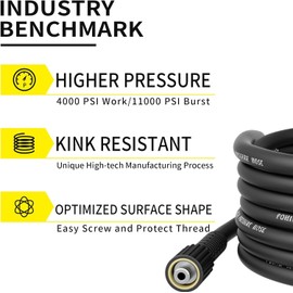POHIR Pressure Washer Hose 50FT, 1/4" Kink Resistant Power Washer Replacement Hose with M22 Swivel, Lightweight Pressure Washer Extension Hose