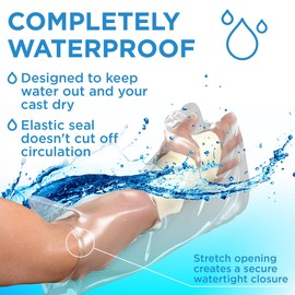 100% Waterproof Cast Covers for Shower Arm - Tight Seal - 3pk Adult Reusable Cast Protectors - Half Arm Bag Sleeves