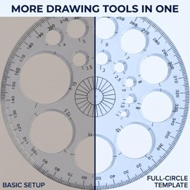 White Round Protractor 360 Degree, Plastic Full Circle Template, 16 Sizes Drawing Tool, Technical Drawing