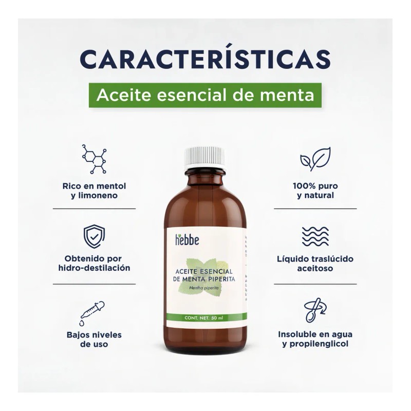 Aceite Esencial Menta Puro, Cosmético capilar bucal corporal, uso en