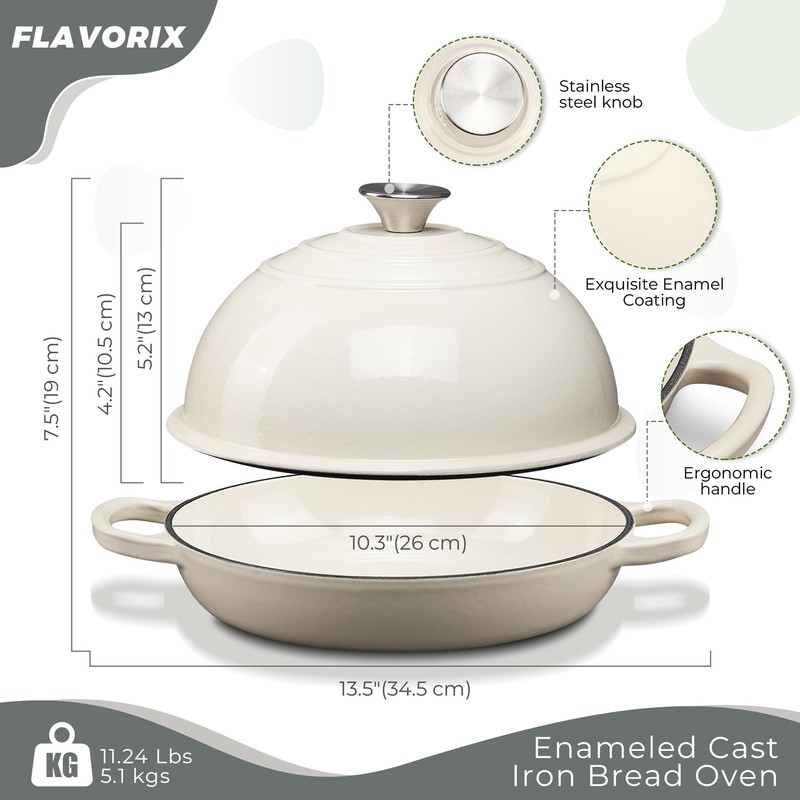 FLAVORIX Enameled Cast Iron Bread Oven for Sourdough, Dutch Oven