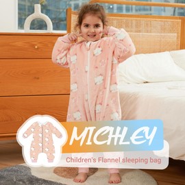 MICHLEY Flannel Baby Sleeping Bag Unisex Pajamas, Long Sleeve Zipper Wearable Sleeping Sack with Legs for Autumn Winter,Cat,5-6years, Size 130