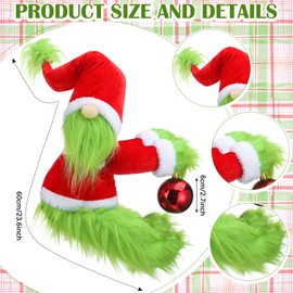 Gejoy Christmas Tree Topper Gnome 23.6 Inches Green Funny Gnome Tree Topper Furry Plush Christmas Tree Ornaments for Christmas Xmas Winter Holiday Party Decorations