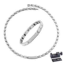 Womens Pure Titanium Magnetic Bracelet and Necklace Hematite Static Removal Bracelet Necklace Jewelry Set Rose Gold, Titanium Bracelet Necklace, Germanium Bracelet Necklace
