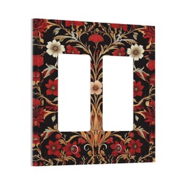 Decorative Art Style Light Switch Covers,Morris's Red Flowers Theme,2 Gang Dual Rocker Outlet Switch Plate,Faceplate with Ground Fault Circuit Interrupter.