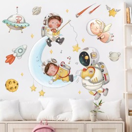 DaraBaby Vinil Decorativo Astronauta Nave Espacial Luna Niño Bebé