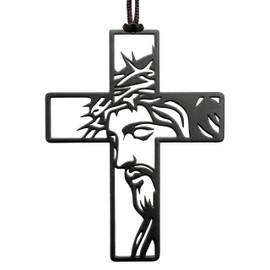 Zckjnoi Matte Black Iron Religious Hanging Ornaments – Decorative Cross, Heart, and Faith-Inspired Symbols for Home or Auto Décor – Religious Gifts with Natural Brown Cord