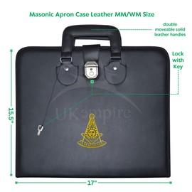 Masonic Past Master Apron Case – Machine Embroidered (Black Leather), MM Provincial Size | Freemason Carrying Bags (Gold Emblem)