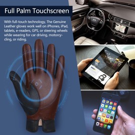 GSG SINCE 1998 Mens Genuine Leather Gloves Cashmere Lined Touchscreen Sheepskin Winter Warm Gloves for Driving Brown Small