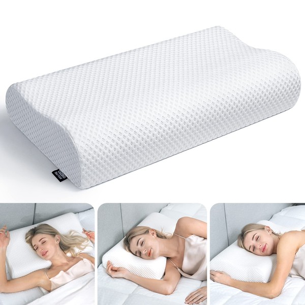 Osteo Adjustable Memory Foam Pillow with 6 Available Height, No Smell Neck Pillows for Pain Relief, Cervical Bed Pillows for Sleeping, Orthopedic Contour Pillow Support for Back Side Stomach Sleepers