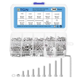 DTGN 360pcs Metric Thread Assortment M2.5 Bolts and Nuts Kit 304 Stainless Steel M2.5x4/6/8/10/12/16/20/25mm Hex Socket Head Cap Screw Bolt Set with Washer and Wrench