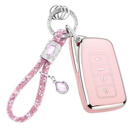 for Lexus Key Fob Cover with Bling Keychain,Soft TPU Case Compatible with RX ES GS LS NX RS GX LX RC LC,4 Buttons,Pink