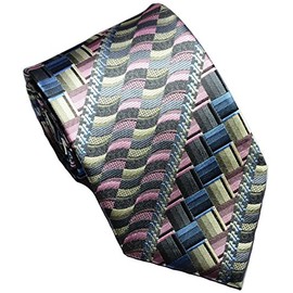 Geotae Zerun New Classic Striped Check Paisley JACQUARD WOVEN Silk Men's Tie Necktie (Grey/Pink)