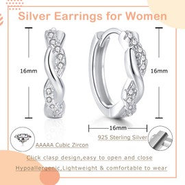 Loutade Hoop Earrings 925 Silver for Women, 925 Sterling Silver Hoop Earrings with AAAAA Cubic Zirconia, Hypoallergenic, Small Sleeping Cartilage Huggie Earrings, Infinity Sign Hoop Earrings, Cubic