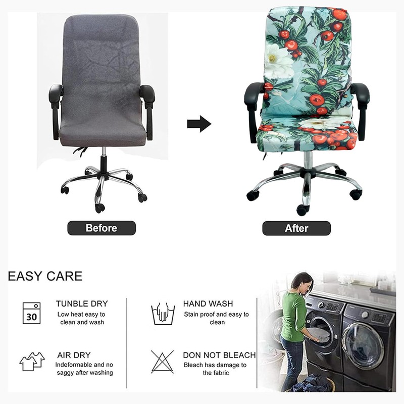 Office Chair Cover Stretch Fabric Removable Zipper Universal Fit Washable