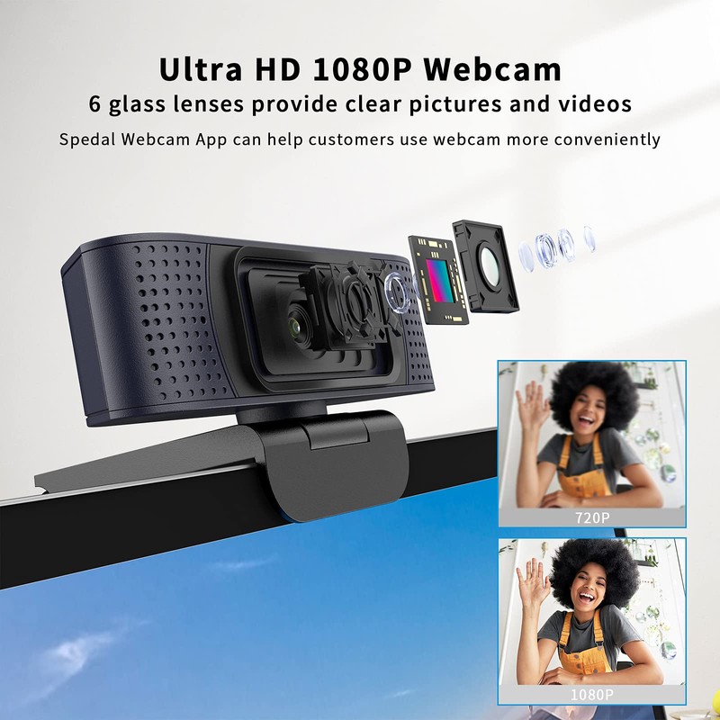 AutoFocus Webcam 1080p with Microphone - HD USB Webcam with