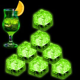 Light Up Ice Cubes for Drinks, 12 PCS Green LED Ice Cubes Liquid Activated, Glow in The Dark Waterproof Ice Cubes for Home Bar Supplies Summer Party Wedding Decor