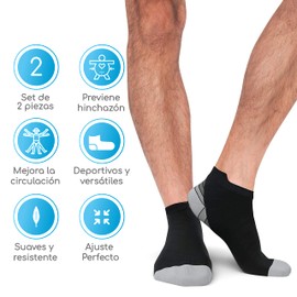 Canotagio Set de 2 Pares de Calcetines/Calcetas para hombre y mujer de compresión. Calcetines Deportivos perfectos para Correr/Running y Mejorar la circulación. Running Socks (Gris, L/XL)