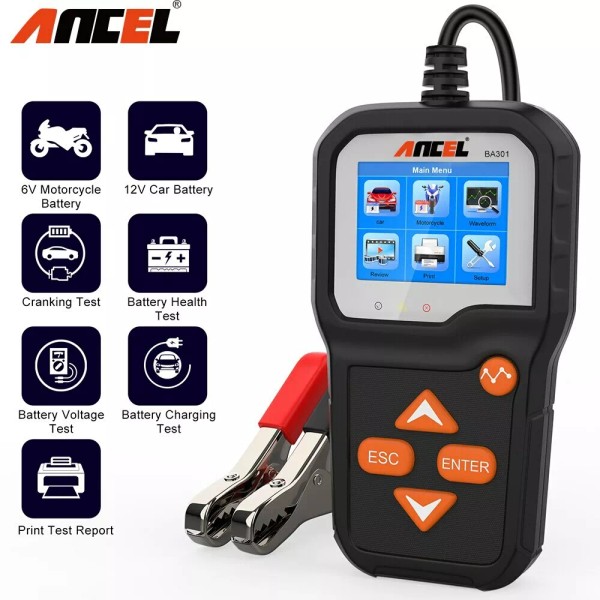 Ancel 6V 12V Car Battery Tester 100-2000 CCA Cranking Charging