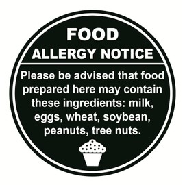 Allergy Warning Sticker,1.5inch 300pcs Black Round Food Allergy Warning Sticker Label for Party