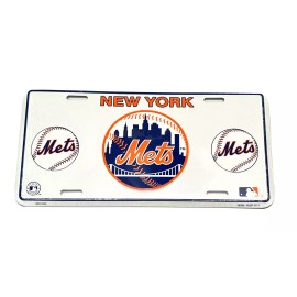 Hangtime New York Mets White Embossed Aluminum Metal License Plate Tag Size 6x12
