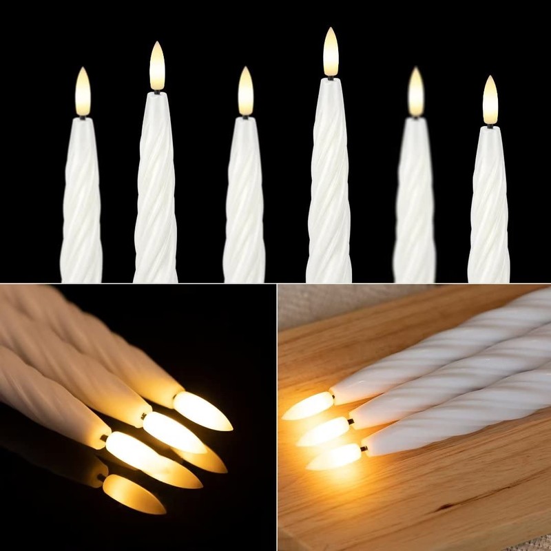 AFINETH Flameless Taper Candles with 3D Wick, 9.6" Real Wax